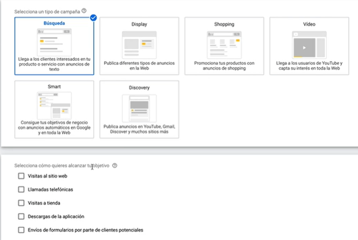 Tipo de Campaña y Como alcanzar el Objetivo en Google Ads