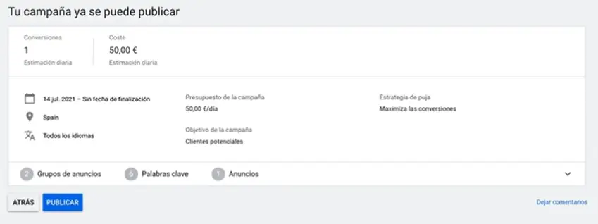 Revisar Campaña en Google Ads en la Red de Búsqueda